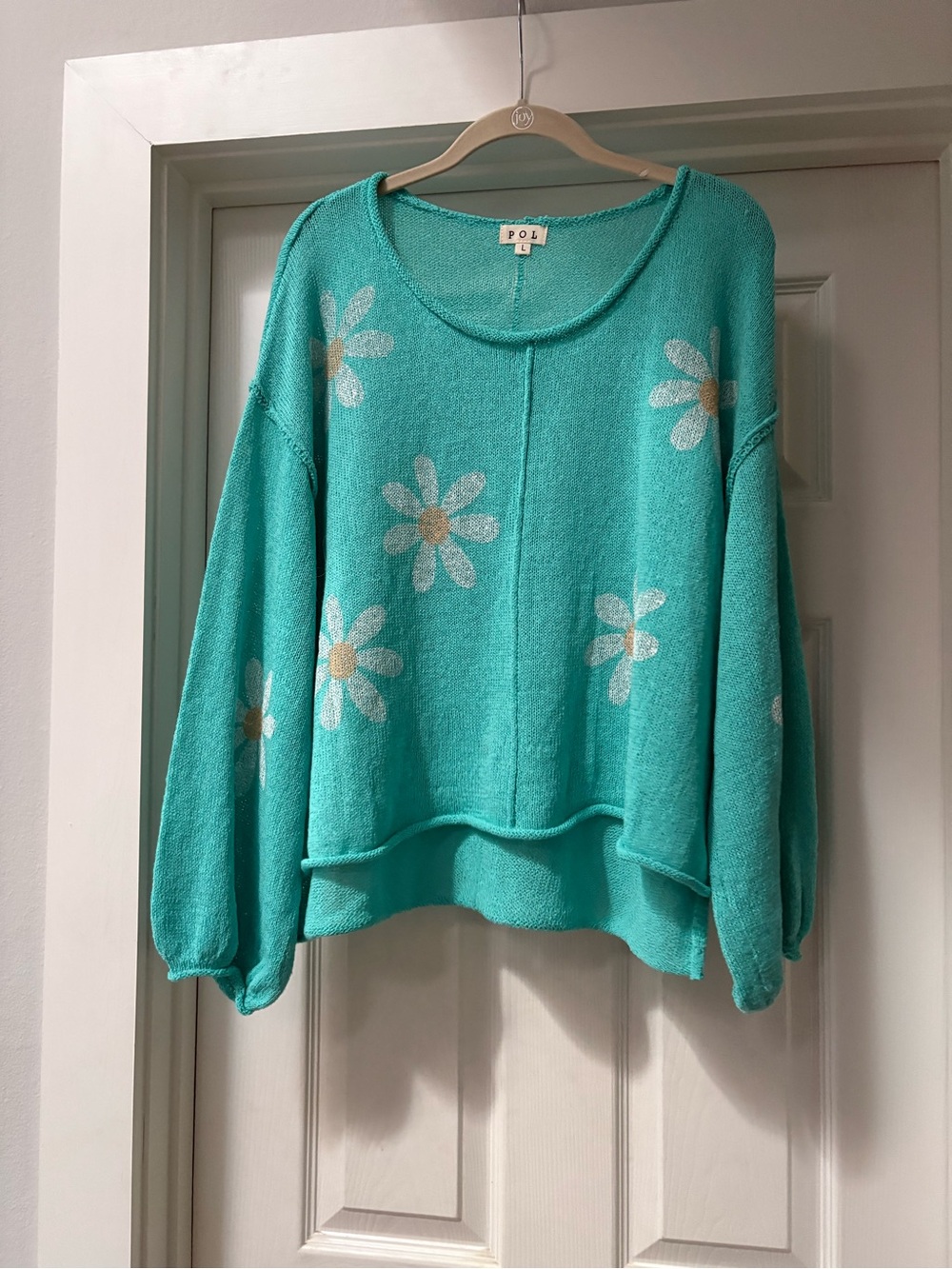 POL Turquoise Daisy Scoop Neck Knit Sweater